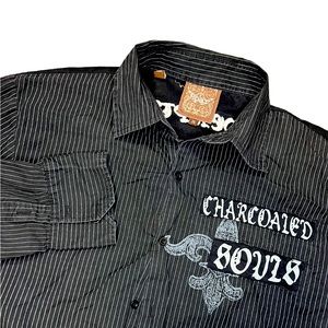 Roar Embroidered Button Up Shirt Black White Buckle Men's Size XXL 2XL